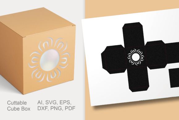 Blossom Round Window Cube Gift Box SVG