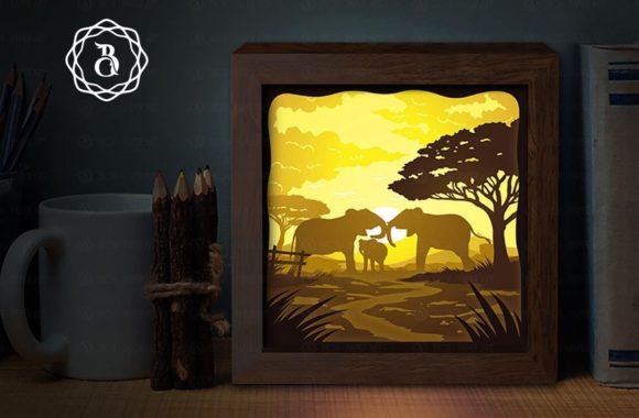 Elephant Family Shadow Box Template