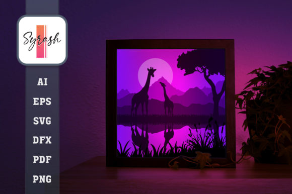 Giraffe Shadow Box Template 3D SVG