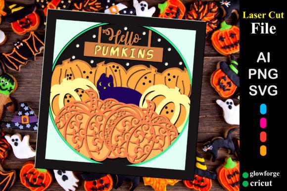 Halloween Pumpkins with Cat Shadow Box