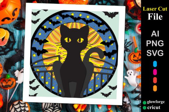 Pumpkins with Cat Halloween Shadow Box