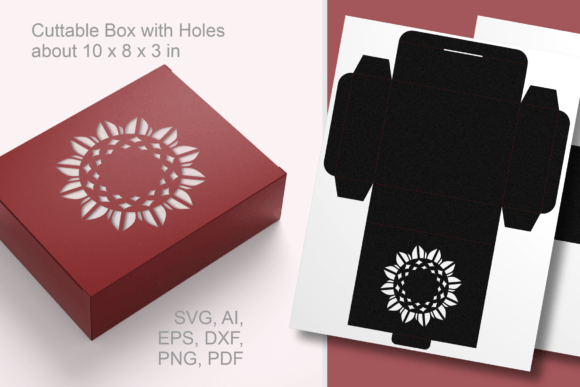 Sunflower Rectangular Gift Box Template 3D SVG