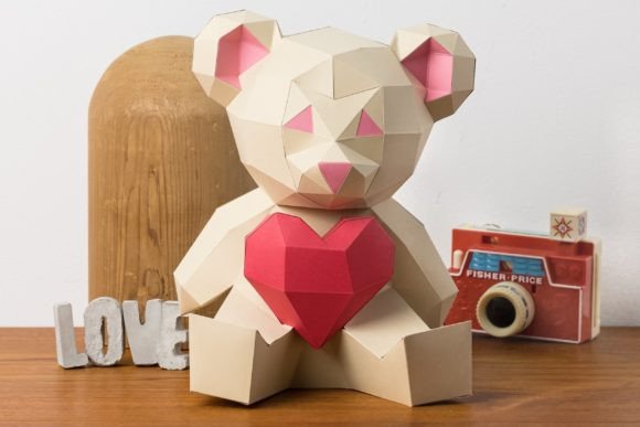 Valentine's Teddy Bear Paper Sculpture 3D SVG